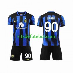Camisola Inter de Milão Lukaku 90 Criança Equipamento principal 2023-2024 Mangas Curtas