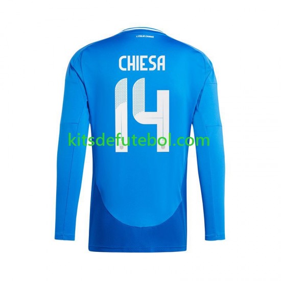 Camisola Seleção da Italiana Azul Chiesa 14 Homem Equipamento principal Europeu 2024 Mangas Compridas