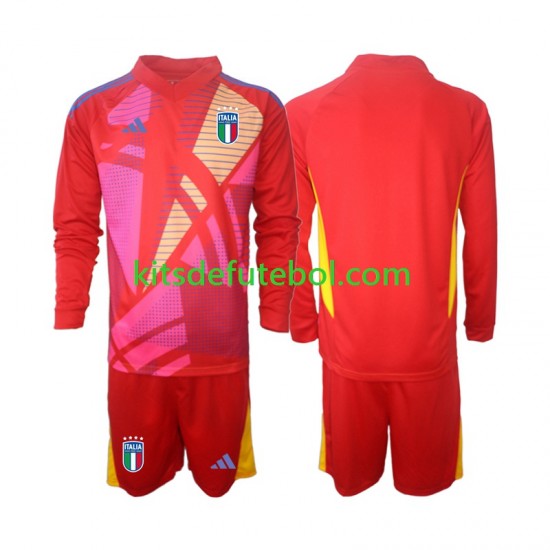 Camisola de Guarda-redes Seleção da Italiana Vermelho Criança Terceiro equipamento Europeu 2024 Mangas Compridas