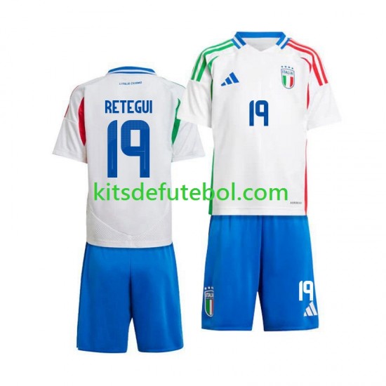 Camisola Seleção da Italiana Mateo Retegui 19 Criança Equipamento alternativo 2024 Mangas Curtas