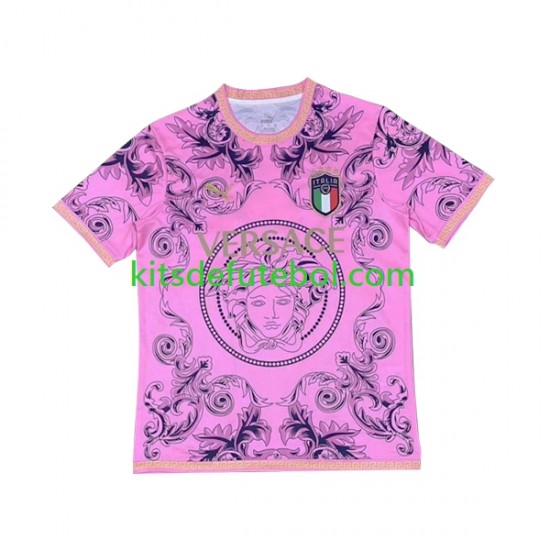 Camisola Seleção da Italiana Cor-de-rosa Versace Homem 2023-2024 Mangas Curtas