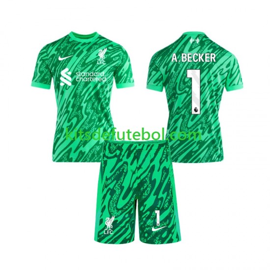 Camisola de Guarda-redes Liverpool Alisson Becker 1 Criança Equipamento alternativo 2024-2025 Mangas Curtas