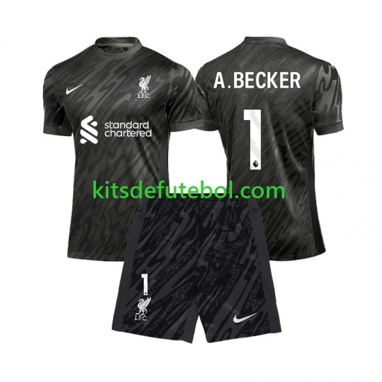 Camisola de Guarda-redes Liverpool Alisson Becker 1 Criança Equipamento principal 2024-2025 Mangas Curtas