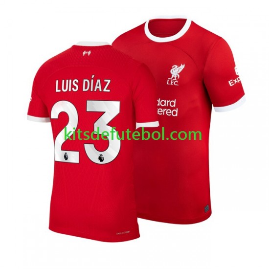 Camisola Liverpool Luis Diaz 23 Homem Equipamento principal 2023-2024 Mangas Curtas