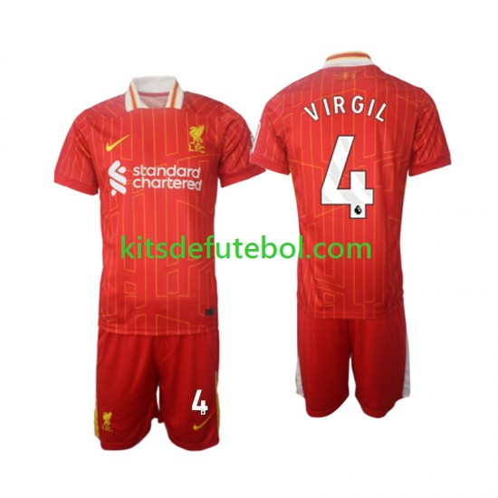 Camisola Liverpool Virgil 4 Criança Equipamento principal 2024-2025 Mangas Curtas