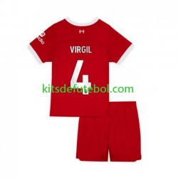 Camisola Liverpool Virgil van Dijk 4 Criança Equipamento principal 2023-2024 Mangas Curtas