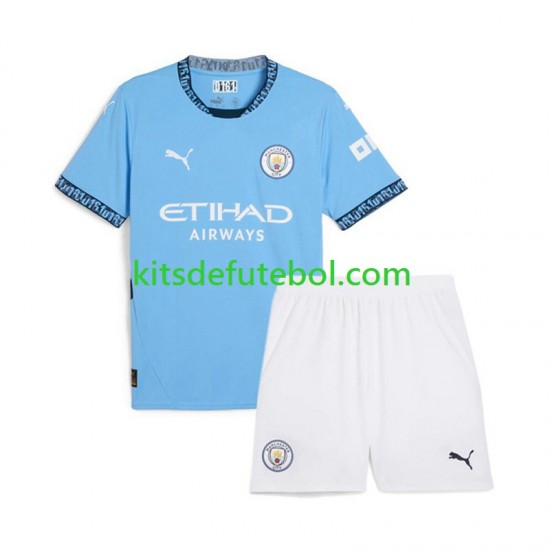 Camisola Manchester City Azul Criança Equipamento principal 2024-2025 Mangas Curtas