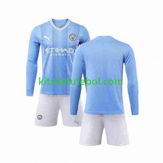Camisola Manchester City Criança Equipamento principal 2023-2024 Mangas Compridas