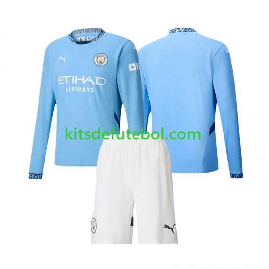 Camisola Manchester City Criança Equipamento principal 2024-2025 Mangas Compridas