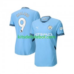 Camisola Manchester City Azul Erling Haaland 9 Homem Equipamento principal 2024-2025 Mangas Curtas