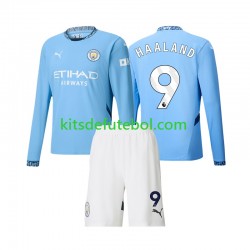 Camisola Manchester City Erling Haaland 9 Criança Equipamento principal 2024-2025 Mangas Compridas