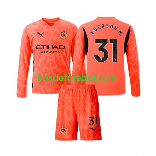 Camisola de Guarda-redes Manchester City Ederson Moraes 31 Criança Equipamento alternativo 2024-2025 Mangas Compridas