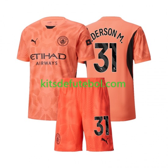 Camisola de Guarda-redes Manchester City Ederson Moraes 31 Criança Equipamento alternativo 2024-2025 Mangas Curtas