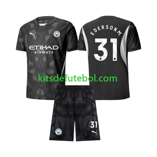 Camisola de Guarda-redes Manchester City Ederson Moraes 31 Criança Quarto equipamento 2024-2025 Mangas Curtas