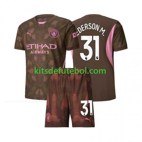 Camisola de Guarda-redes Manchester City Ederson Moraes 31 Criança Equipamento principal 2024-2025 Mangas Curtas