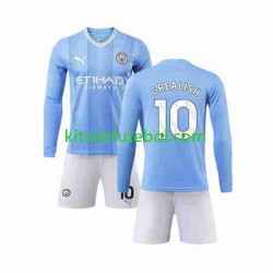 Camisola Manchester City Grealish 10 Criança Equipamento principal 2023-2024 Mangas Compridas