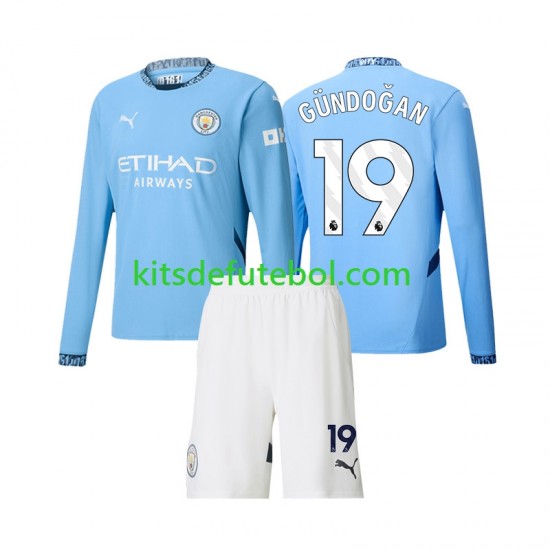 Camisola Manchester City Gundogan 19 Criança Equipamento principal 2024-2025 Mangas Compridas