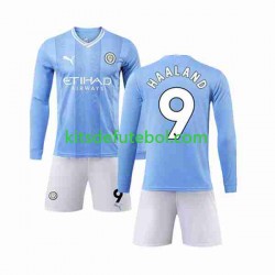 Camisola Manchester City Haaland 9 Criança Equipamento principal 2023-2024 Mangas Compridas