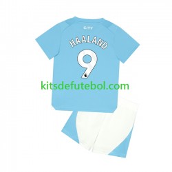 Camisola Manchester City Haaland 9 Criança Equipamento principal 2023-2024 Mangas Curtas