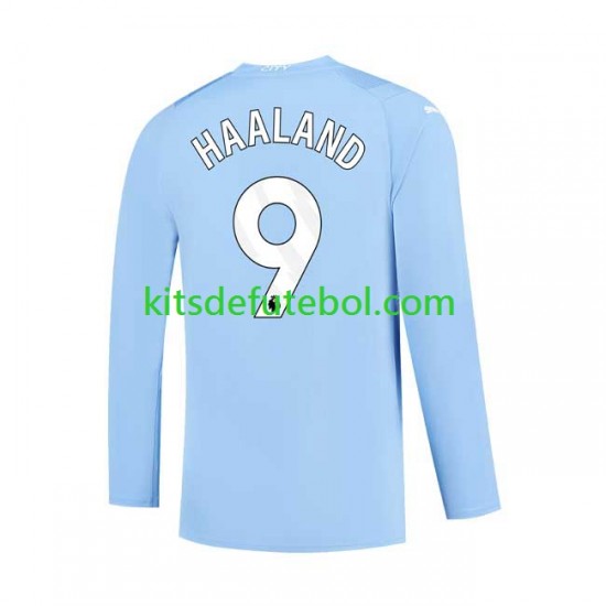 Camisola Manchester City Haaland 9 Homem Equipamento principal 2023-2024 Mangas Compridas