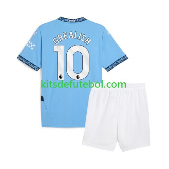 Camisola Manchester City Azul Jack Grealish 10 Criança Equipamento principal 2024-2025 Mangas Curtas