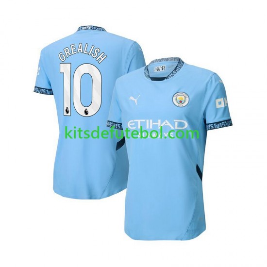 Camisola Manchester City Azul Jack Grealish 10 Homem Equipamento principal 2024-2025 Mangas Curtas