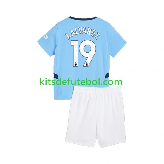 Camisola Manchester City Julian Alvarez 19 Criança Equipamento principal 2024-2025 Mangas Curtas