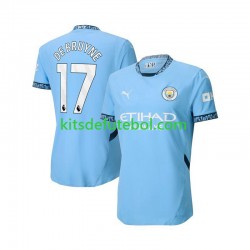 Camisola Manchester City Azul Kevin De Bruyne 17 Homem Equipamento principal 2024-2025 Mangas Curtas