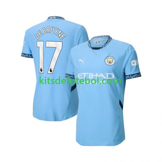 Camisola Manchester City Azul Kevin De Bruyne 17 Homem Equipamento principal 2024-2025 Mangas Curtas