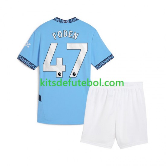Camisola Manchester City Azul Phil Foden 47 Criança Equipamento principal 2024-2025 Mangas Curtas