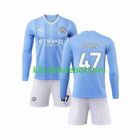 Camisola Manchester City Phil Foden 47 Criança Equipamento principal 2023-2024 Mangas Compridas