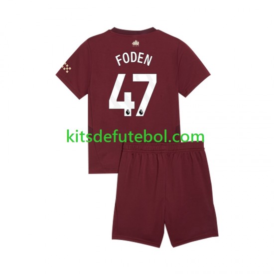 Camisola Manchester City Phil Foden 47 Criança Terceiro equipamento 2024-2025 Mangas Curtas