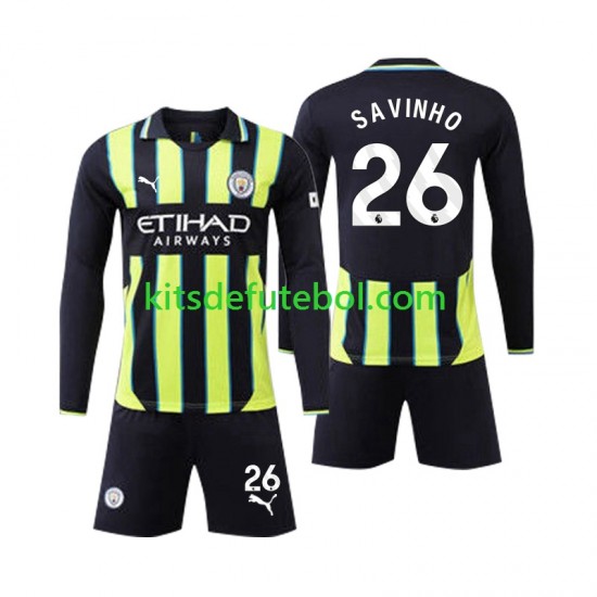 Camisola Manchester City Savinho 26 Criança Equipamento alternativo 2024-2025 Mangas Compridas