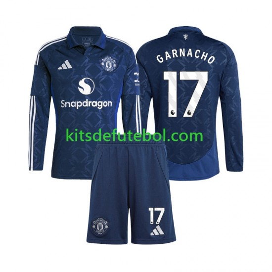 Camisola Manchester United Alejandro Garnacho 17 Criança Equipamento alternativo 2024-2025 Mangas Compridas