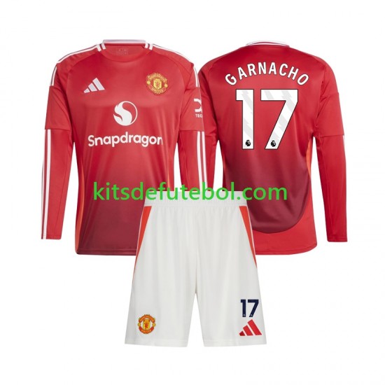 Camisola Manchester United Alejandro Garnacho 17 Criança Equipamento principal 2024-2025 Mangas Compridas