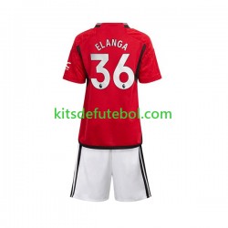 Camisola Manchester United Anthony Elanga 36 Criança Equipamento principal 2023-2024 Mangas Curtas