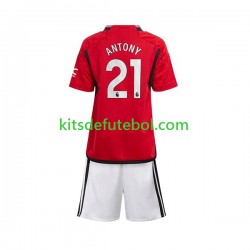 Camisola Manchester United Antony Matheus 21 Criança Equipamento principal 2023-2024 Mangas Curtas