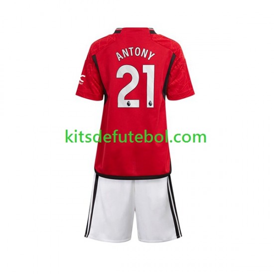 Camisola Manchester United Antony Matheus 21 Criança Equipamento principal 2023-2024 Mangas Curtas