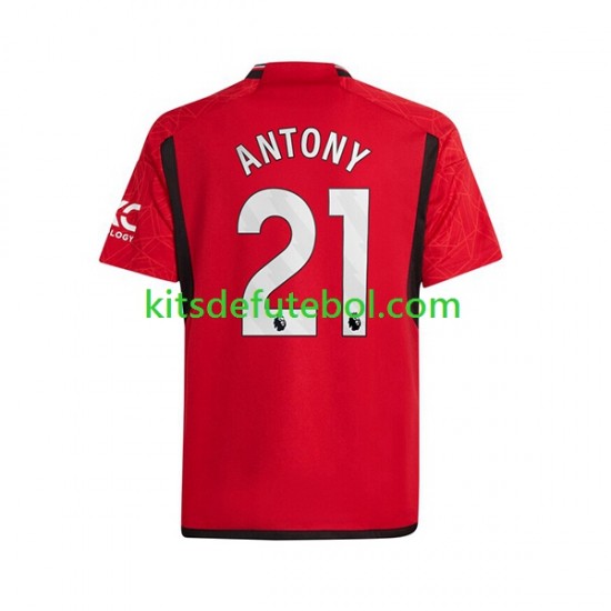 Camisola Manchester United Antony Matheus 21 Homem Equipamento principal 2023-2024 Mangas Curtas