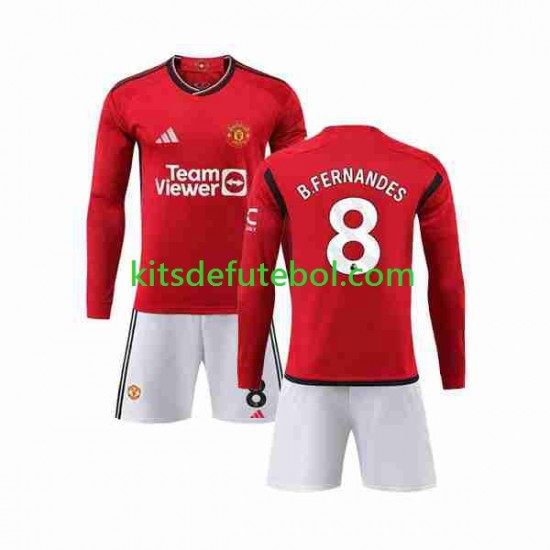 Camisola Manchester United B Fernandes 8 Criança Equipamento principal 2023-2024 Mangas Compridas
