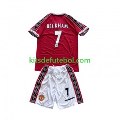 Camisola Retrô Manchester United Beckham 7 - Criança Equipamento principal 1998 1999 Mangas Curtas