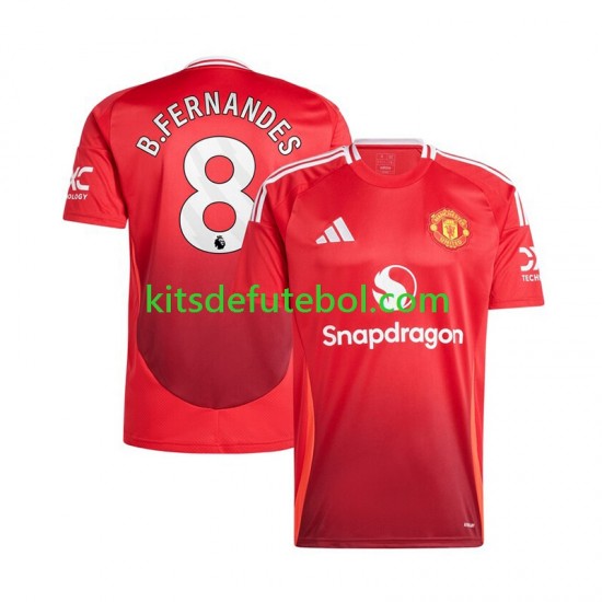 Camisola Manchester United Vermelho Bruno Fernandes 8 Homem Equipamento principal 2024-2025 Mangas Curtas