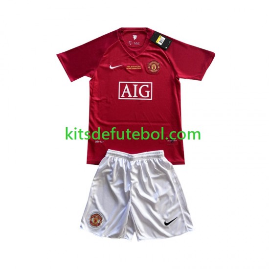 Camisola Manchester United Champion League Criança Equipamento principal 2007 Mangas Curtas