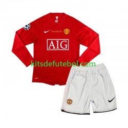 Camisola Retrô Manchester United Champion League Criança Equipamento principal 2007 Mangas Compridas