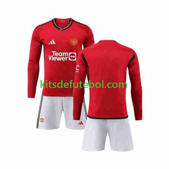 Camisola Manchester United Criança Equipamento principal 2023-2024 Mangas Compridas