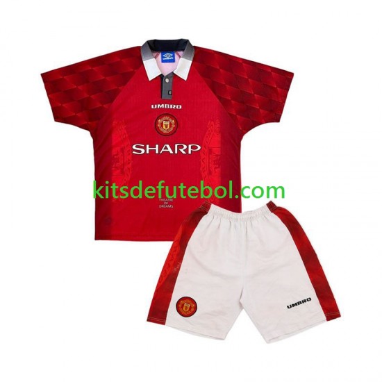 Camisola Retrô Manchester United Criança Equipamento principal 1996 Mangas Curtas