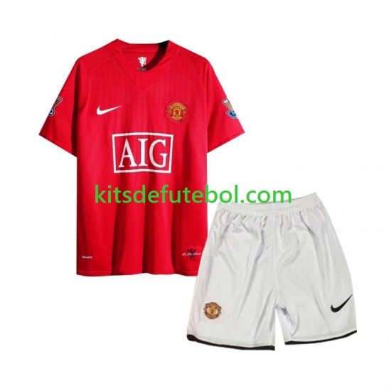 Camisola Retrô Manchester United Criança Equipamento principal 2007 Mangas Curtas
