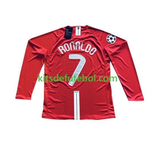 Camisola Retrô Manchester United Cristiano Ronaldo 7 Champion League Homem Equipamento principal 2007 Mangas Compridas