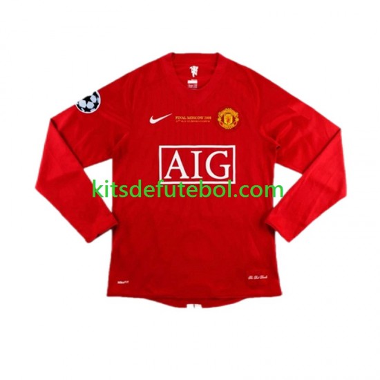 Camisola Retrô Manchester United Cristiano Ronaldo 7 Champion League Homem Equipamento principal 2007 Mangas Compridas