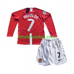 Camisola Retrô Manchester United Cristiano Ronaldo 7 Champion League Criança Equipamento principal 2007 Mangas Compridas